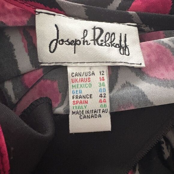 Joseph Ribkoff Top Womens 12 Pink Black Animal Print Zip Front Stretch Mobwife - Picture 10 of 16